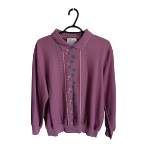 Womens Vintage Purple Floral Sweater Traditon Country Collection Large Cabincore